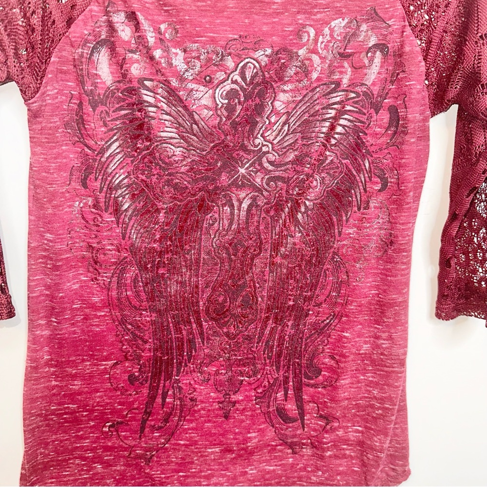 Angels & Diamond Red Quarter Length Bling Rhinestone Tee! - Picture 5 of 5